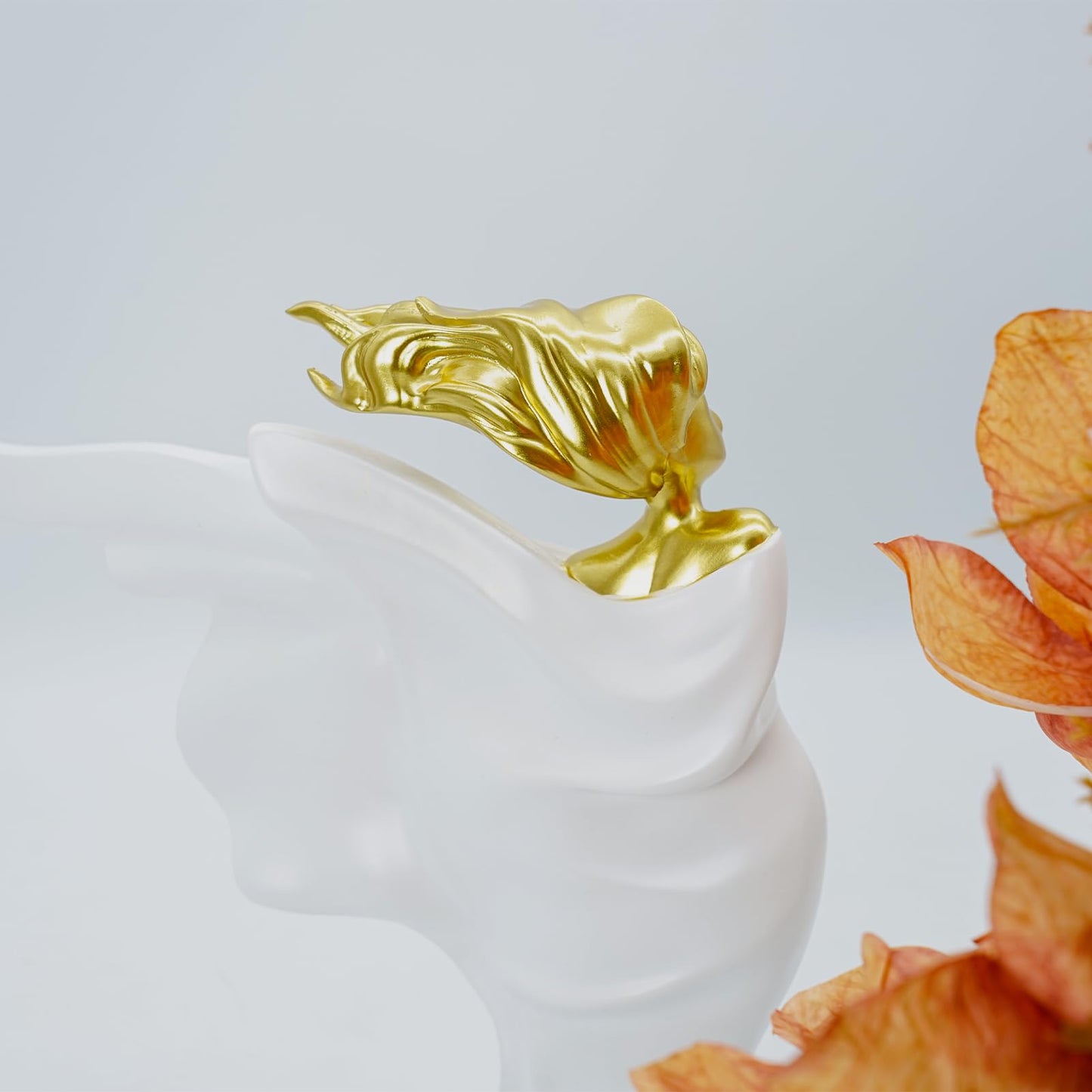 ThriBartLive Elegant Resin Sculpture Decor – Golden Lady with Flowing Gown Design, Available in White, Blue, and More, Modern Art Home Accent for Living Room, Office, and Gift Giving