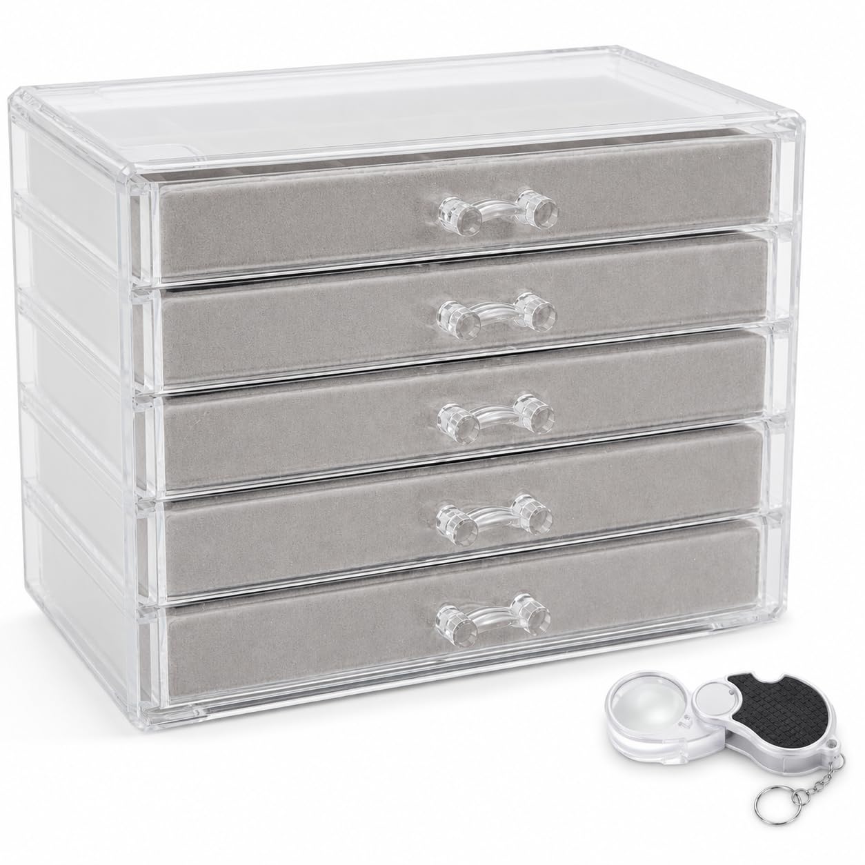 IRSTBL - Rock Collection Display Case - 90 Grid Crystal Shell Storage Box - Mineral Collection Display Cabinet with 5 Drawers