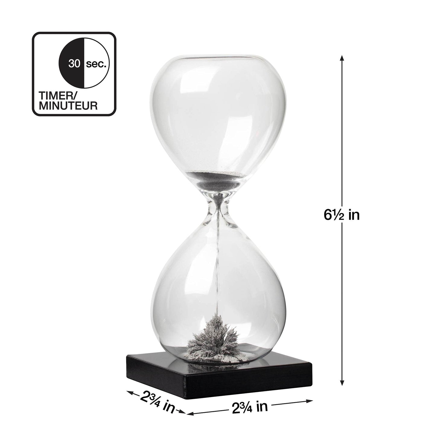 Torre & Tagus Magnetic Hourglass Sand Timer - 30 Second/Half Minute Magnetic Sand Clock with Gray Magnet Iron Powder and Black Base, Hand-Blown Hour Glass for Office Desk, Home Study, Games Room