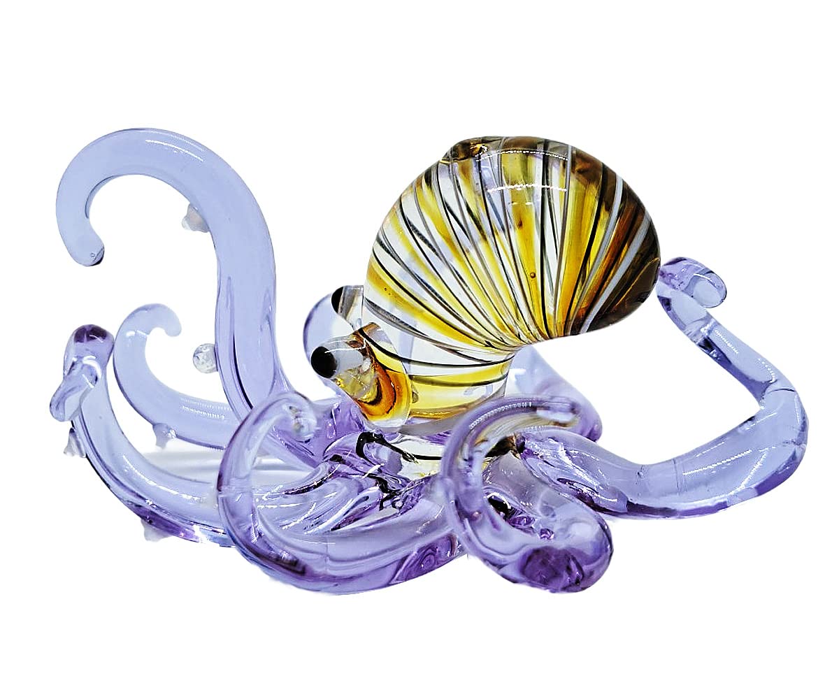 WitnyStore 3" Striped Yellow Purple Octopus Artistic Blown Glass Figurine Premium Hand-Blown Statue Tabletop Decoration Unique Collectible for Adult Collectors Handcrafted Elegant Home Room Decor