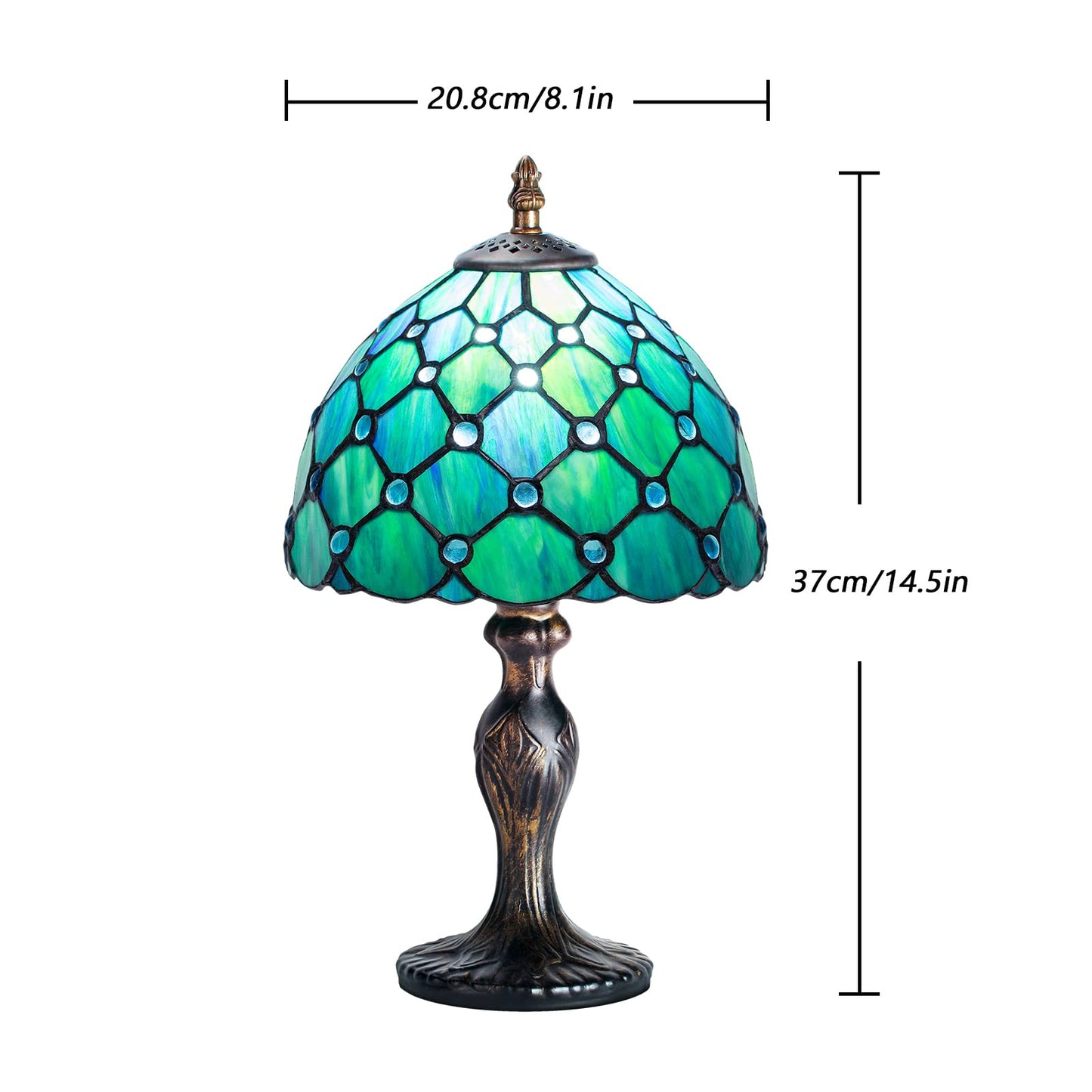 MIAOKE Stained Glass Table Lamp,Stained Glass Crystal Bead Style Table Light, Handmade Desk Bedside Night Light, Antique Art Craft Gifts Lover Living Room Bedroom Bookcase (Green Pearl)