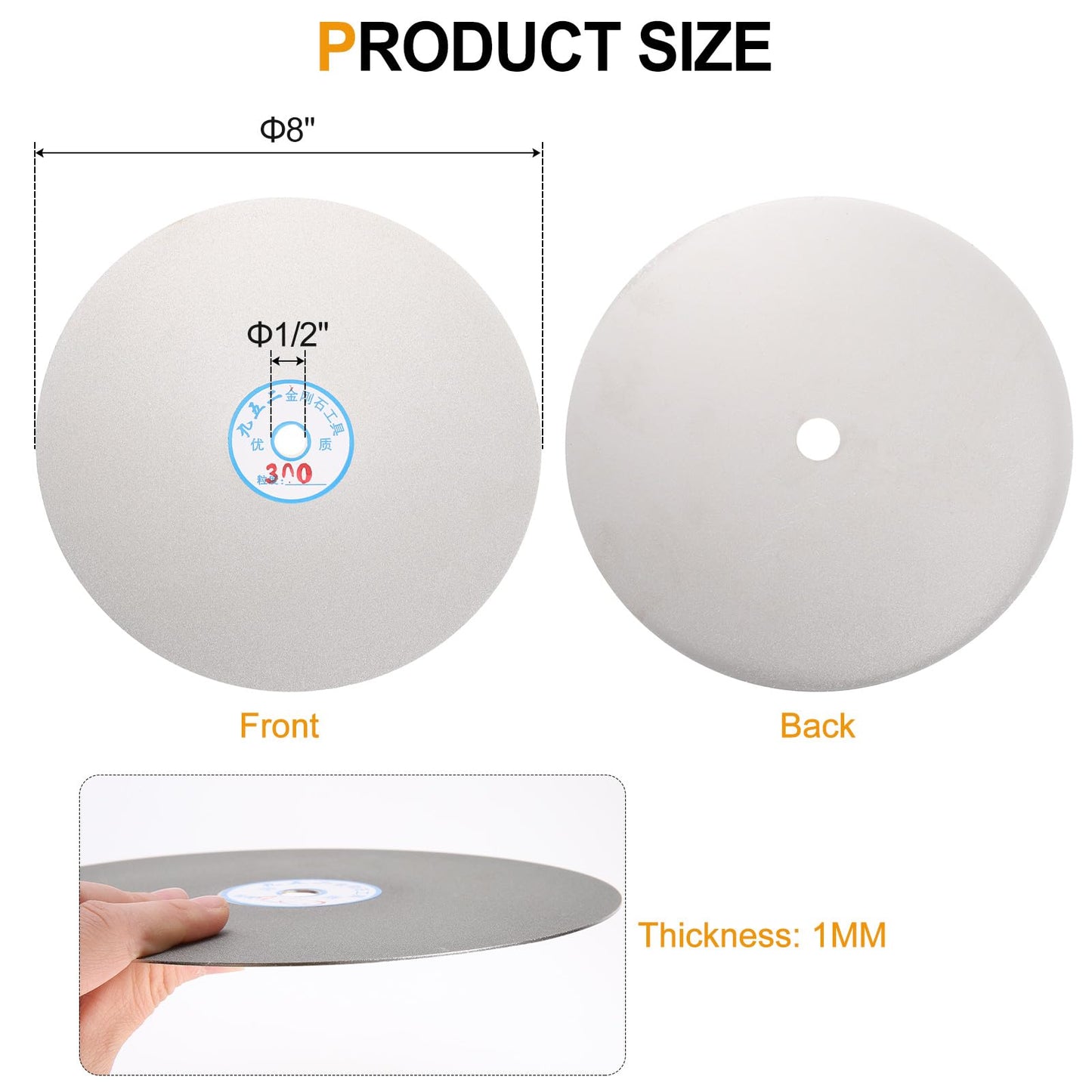 HARFINGTON Diamond Flat Lap Disc 8" x 1/2" Arbor 300 Grit Abrasive Diamond Coated Grinding Wheel for Grinding Sanding Lapping Polishing Ceramics, Glass, Stones, Gemstone