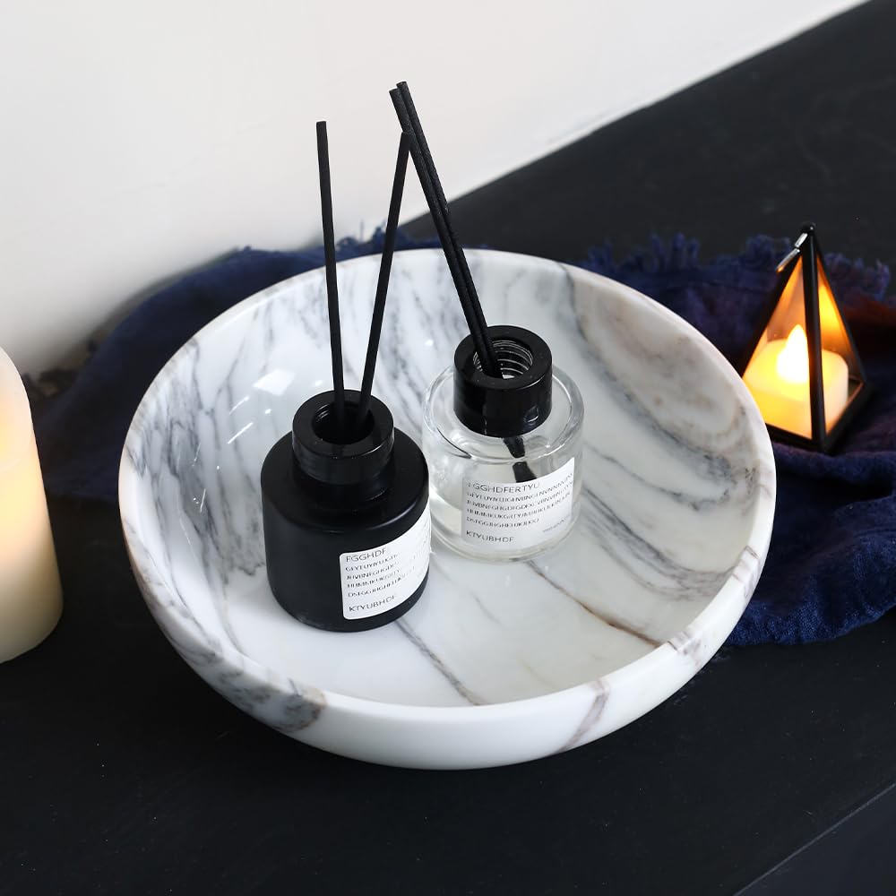 FutureStone Marble Candy Bowl for Home Decor, Modern Decorative Bowl for Coffee Table, Marble Fruit Bowl For Table Centerpiece, Coins Key Catchall Bowl For Entryway (Arabescato, 7.8" x 1.9")