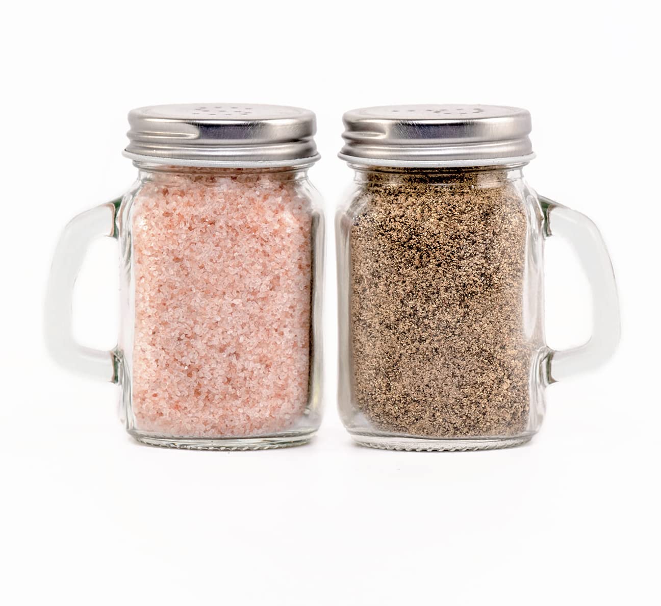 Mason Jar Salt and Pepper Shakers - Glass Shaker Set with Wood Holder Caddy, Easy to Clean & Refill for Farmhouse Kitchen Table, Home and Gifts