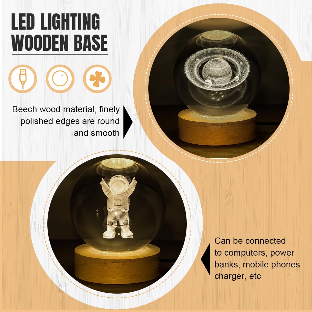 Quivorant 4pack LED Light Base, Round & Square Crystal Display Base for Glass Art/Acrylic, 3D Crystal Ball Wooden Lights Display, Warm Light Resin Art Pedestal Plate(3.2inch)