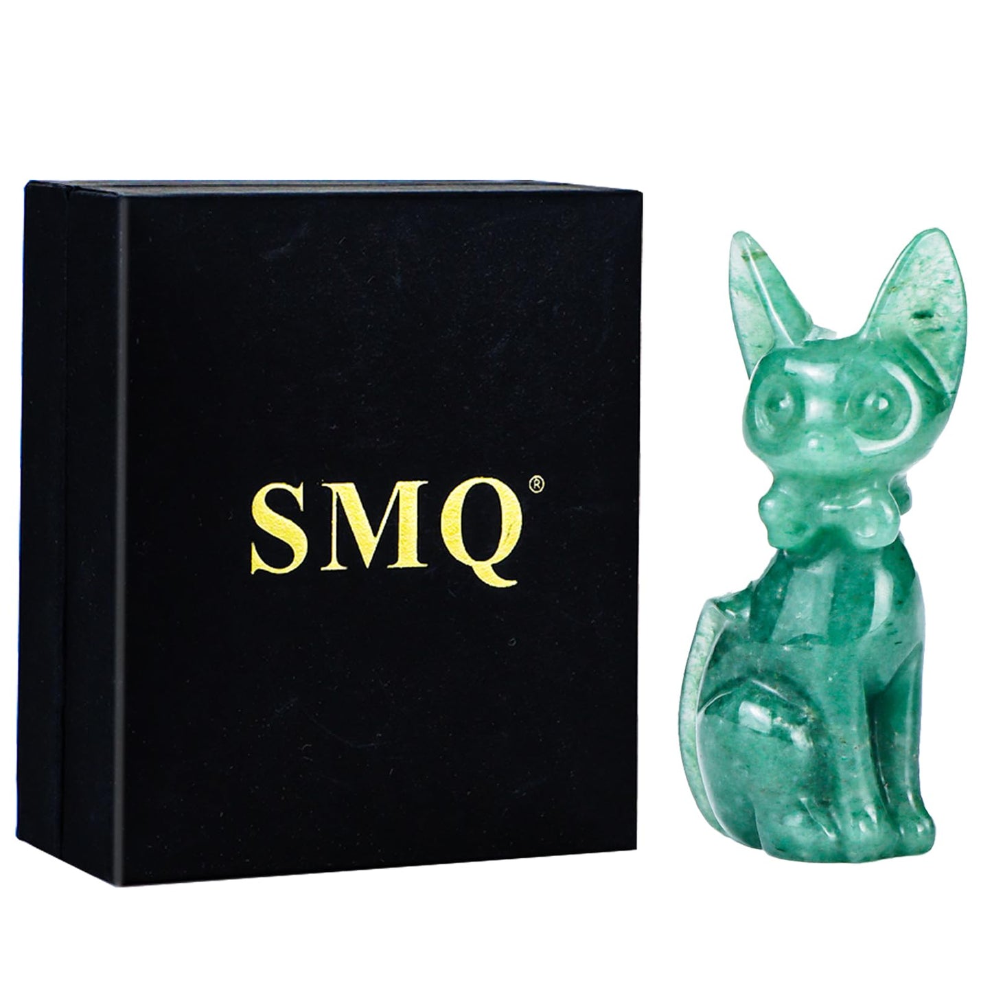 SMQ 2.5" Crystal Cartoon Cat Statue, Natural Green Aventurine Carved