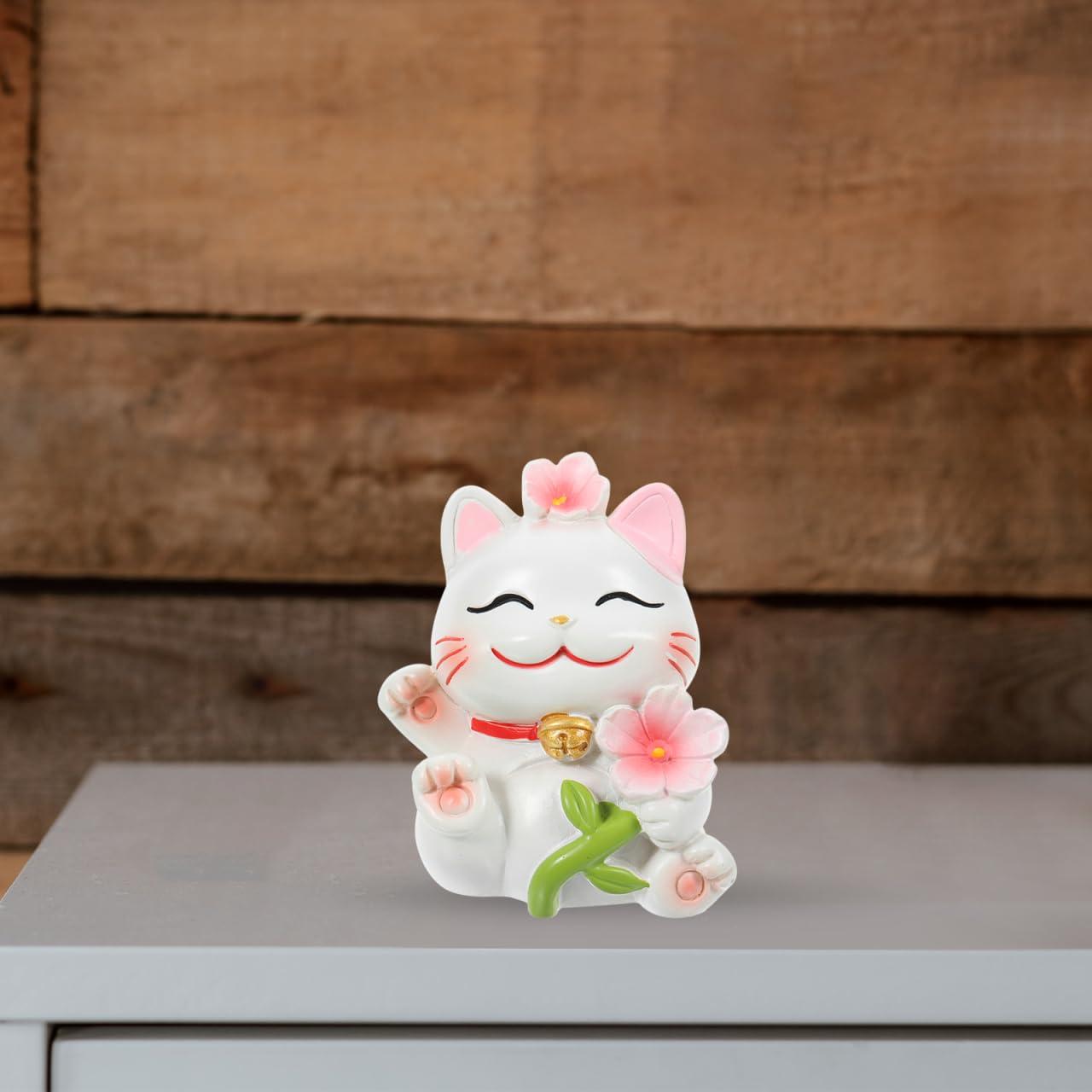 Amosfun Lucky Cat Ornament Resin Figurine 2.28In Cute Desktop Cat Decoration for Home Office Car Japanese Style Lucky Cats Charm