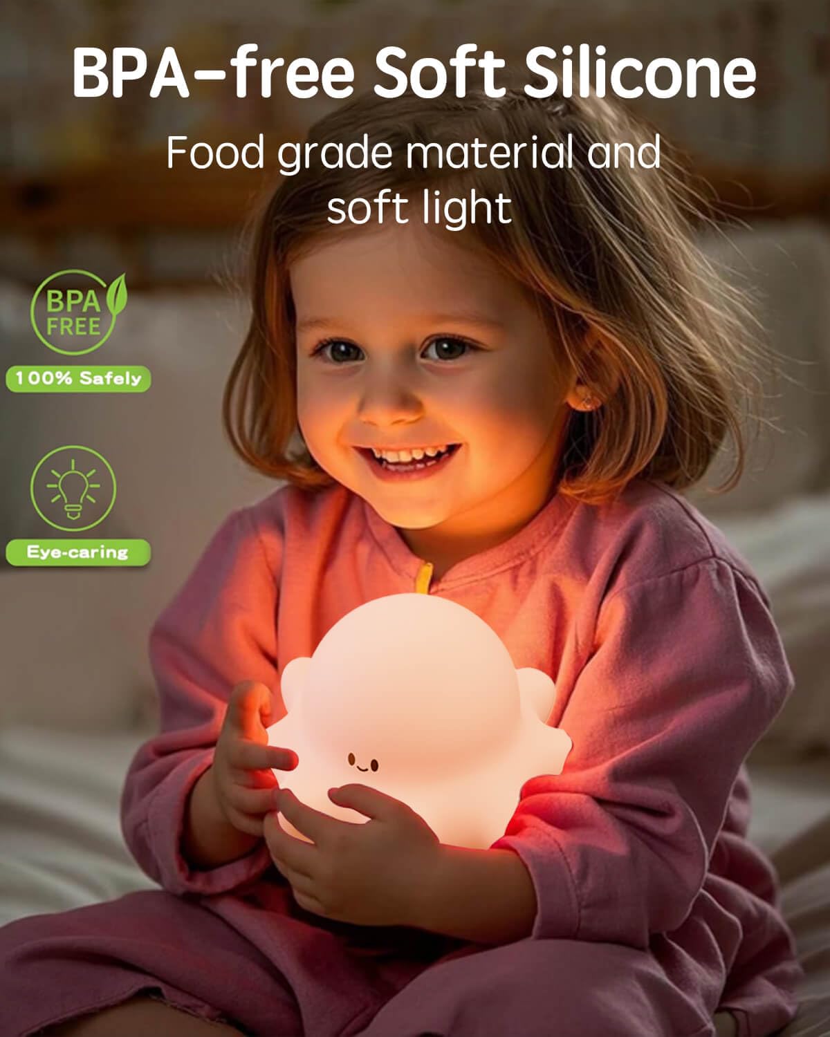 Lustrinex Cute Octopus Rechargeable Silicone Night Light for Kids, Dimmable Touch Control Nightlight with Timer, Portable USB Baby Night Lamp for Nursery, Bedroom