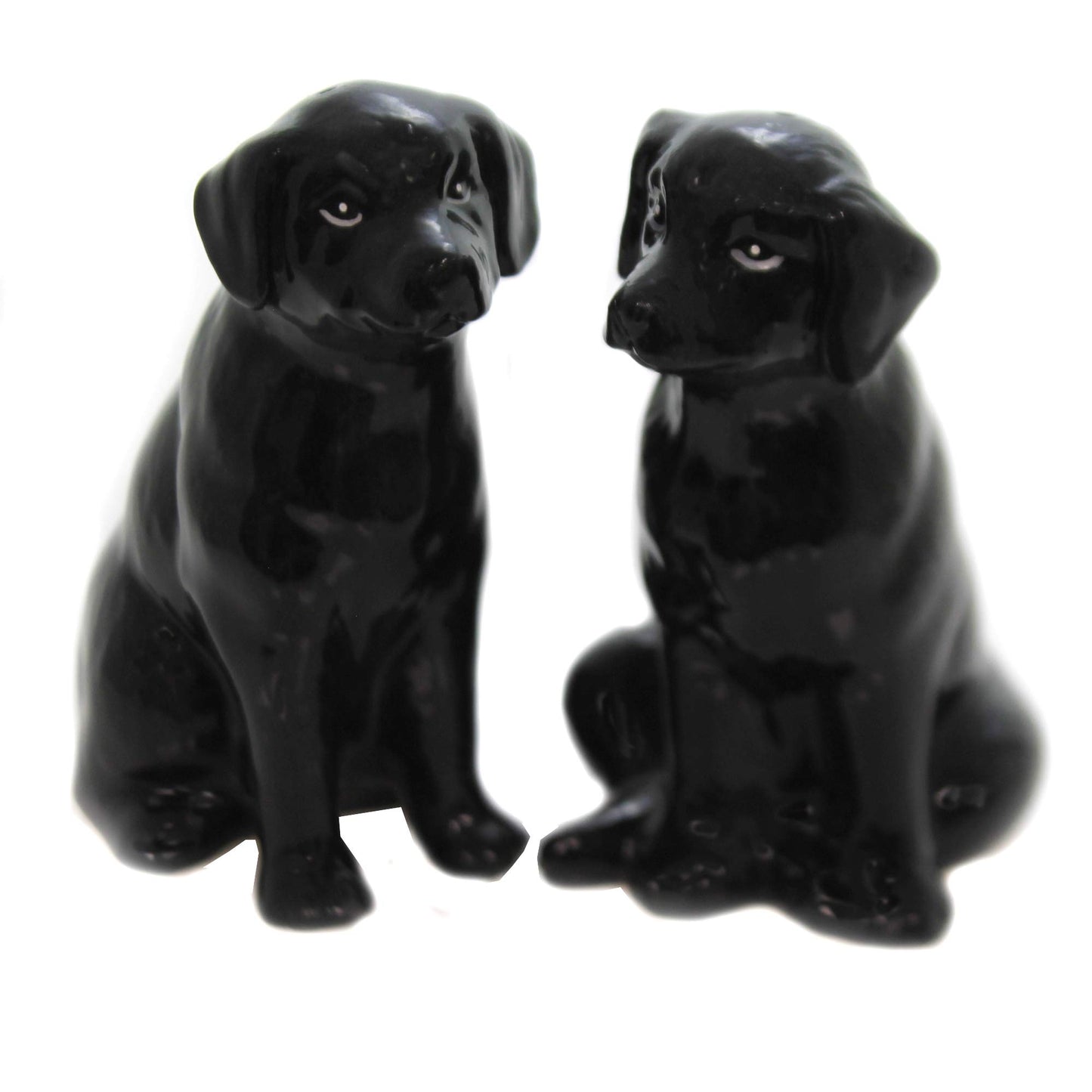 Fine Ceramic Black Labrador Dog Salt & Pepper Shakers Set, 3-3/4" H