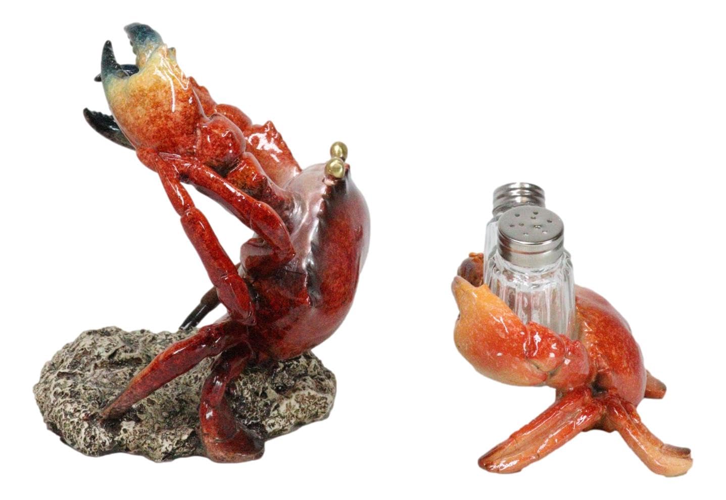 Ebros Gift Set of 2 Nautical Coastal Giant Stone Crab with Black Pincer End Tips Wine Bottle and Salt Pepper Shakers Holder Figurines Beach Sea Marine Accent