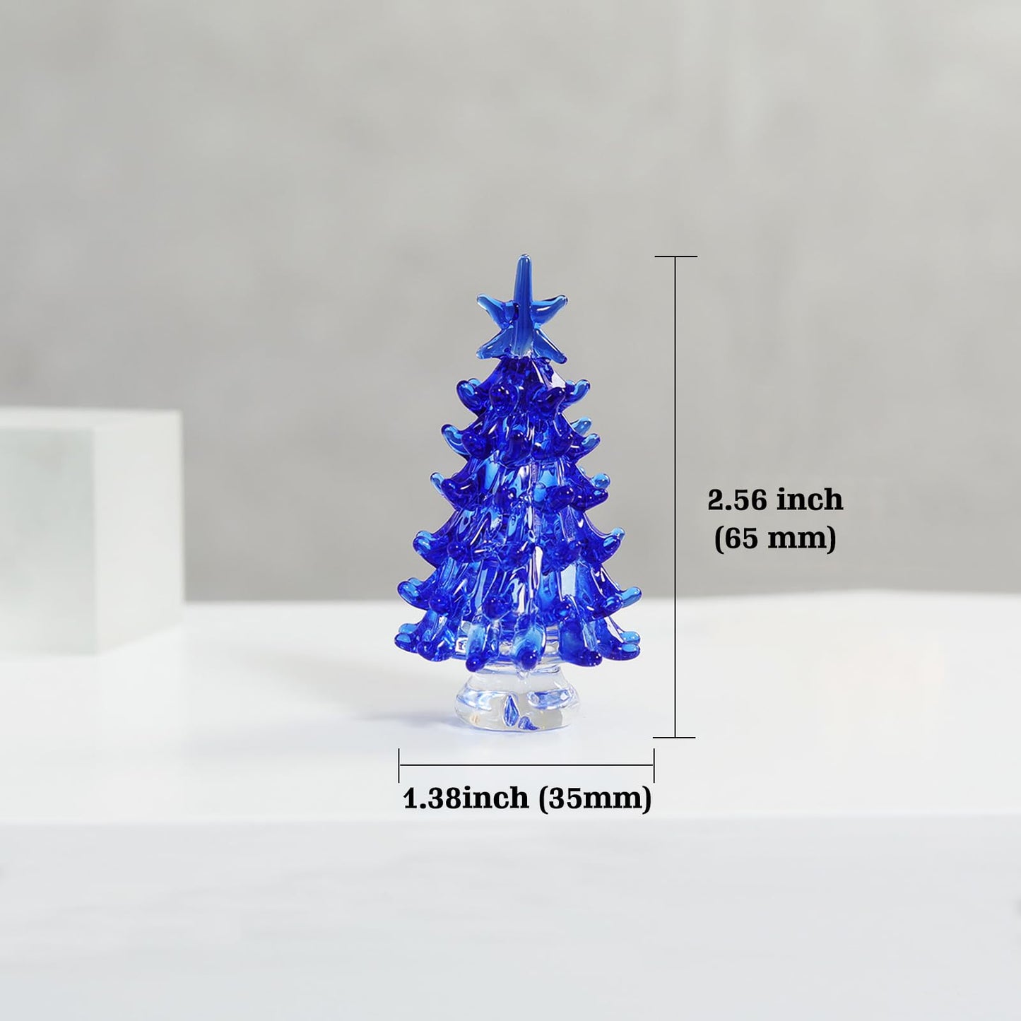 NaneTidy Blue Hand Blown Glass Christmas Tree Glass Figurine Decoration for Xmas Window Tabletop Mantel