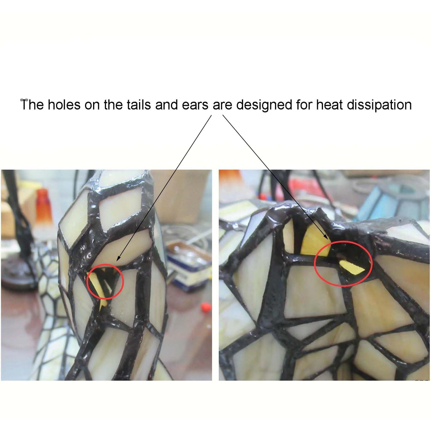 Bieye L10771 Cats in Love Tiffany Style Stained Glass Accent Table Lamp Night Light for Home Decoration (Two Cats, Yellow)