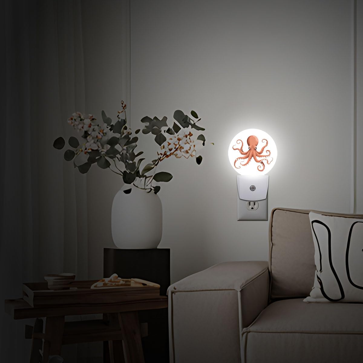 Vanphai Octopus Plug in Night Light Auto Light Round Lamps Energy Saving Gift for Women Men Friends