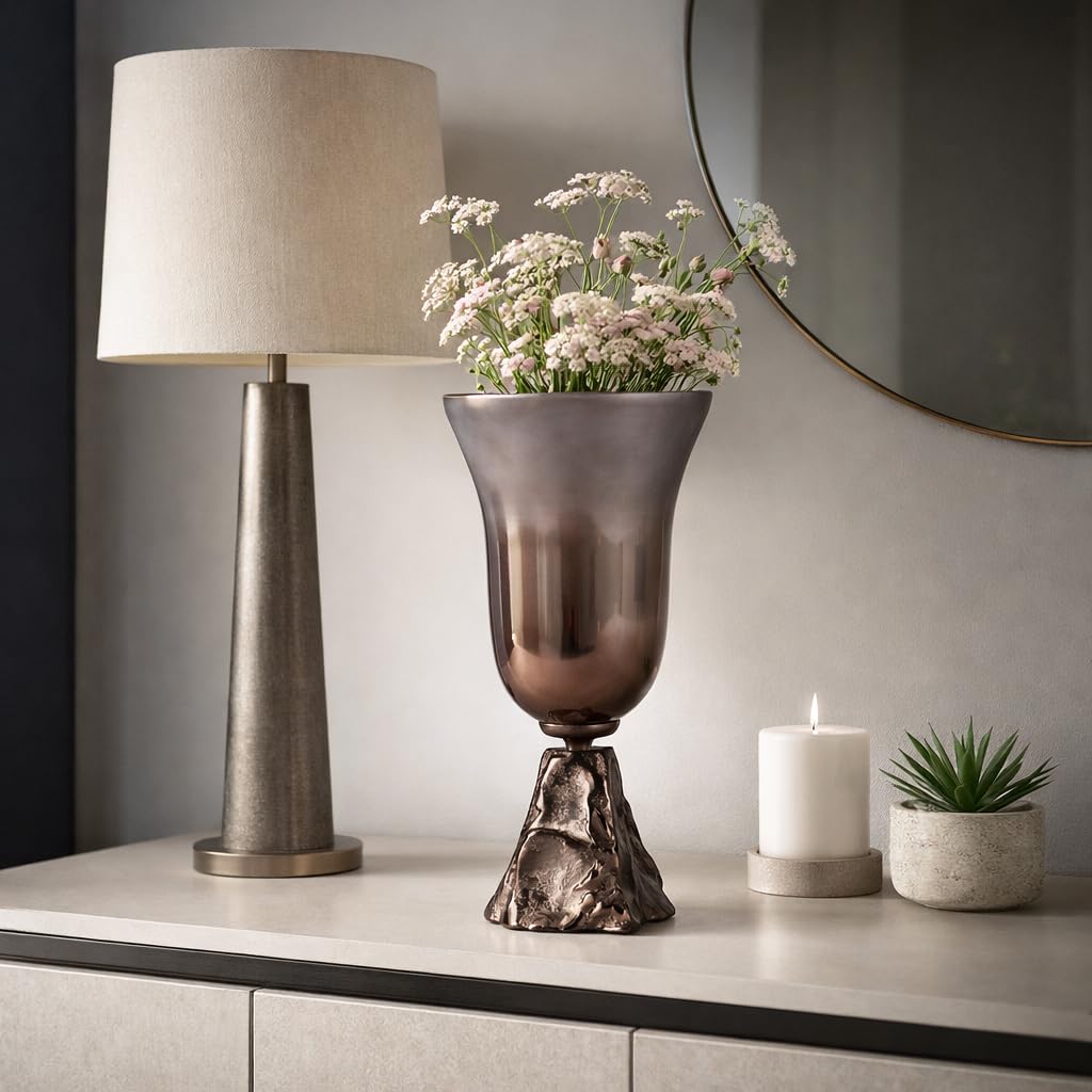 Sagebrook Home Glass Metallic Round 2Tone Chalice Vase