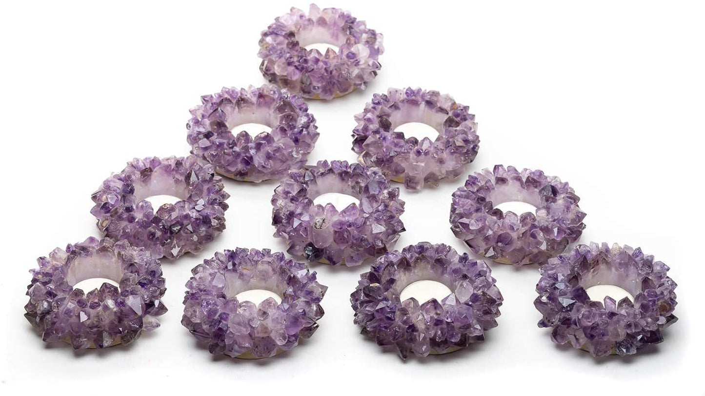 DesertUSA Natural Meditation Amethyst Cluster with Crystal Points - Handmade Chakra Tea Light Candle Holder - Decorative Peaceful, Higher Love Energy, Fits Tea Light Candle …