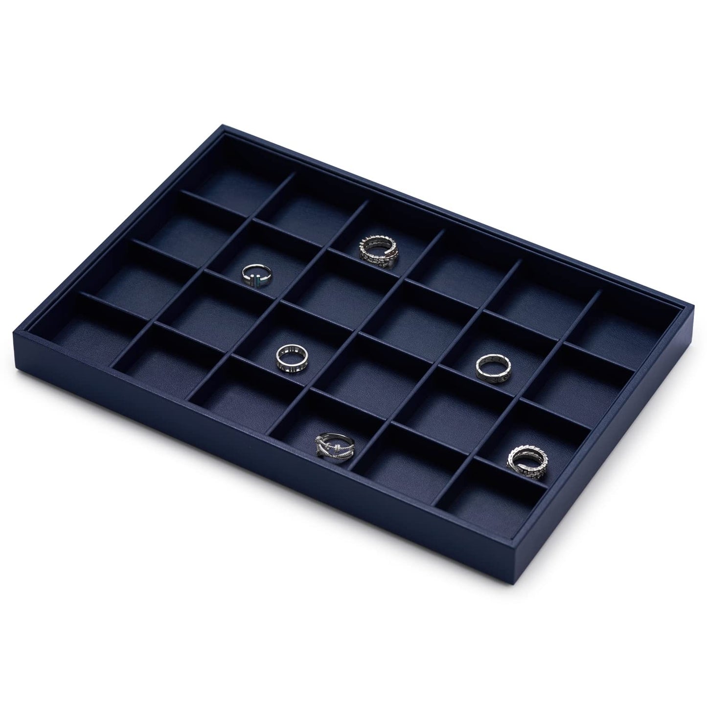 Oirlv Stackable Premium Leather Jewelry Trays 24 Grid Jewelry Organizer for Drawer Rings Earrings Holder Organizer