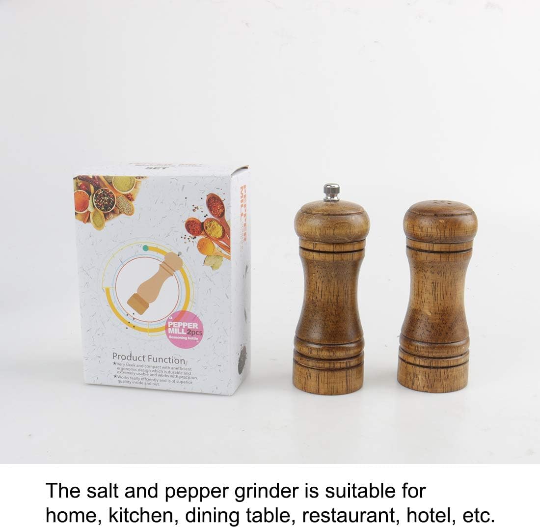 Pepper Grinder and Salt Shaker Set 5.5 Inch Wooden Pepper Mills Shaker with Adjustable Coarseness for Seasoning Meal Prep Cooking Dining