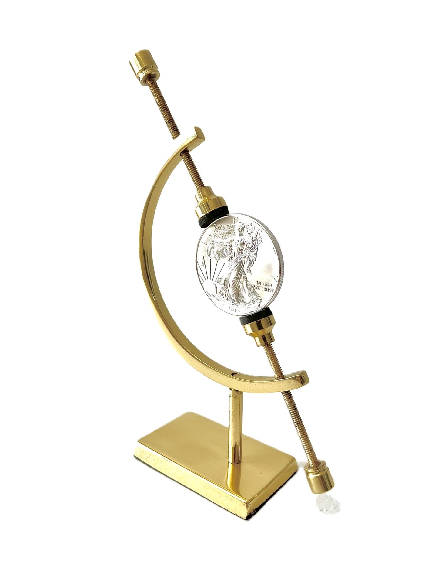Clearco Artifact Display Stand Coin holder, Caliper Style Mineral and Sphere Display Stand For Minerals, Ornaments, Gems, Shells, Coins, Spheres, Artifacts, etc., Brass, 6 inches