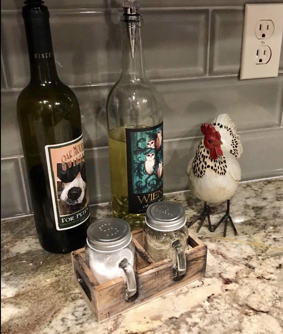 Mason Jar Salt and Pepper Shakers - Glass Shaker Set with Wood Holder Caddy, Easy to Clean & Refill for Farmhouse Kitchen Table, Home and Gifts