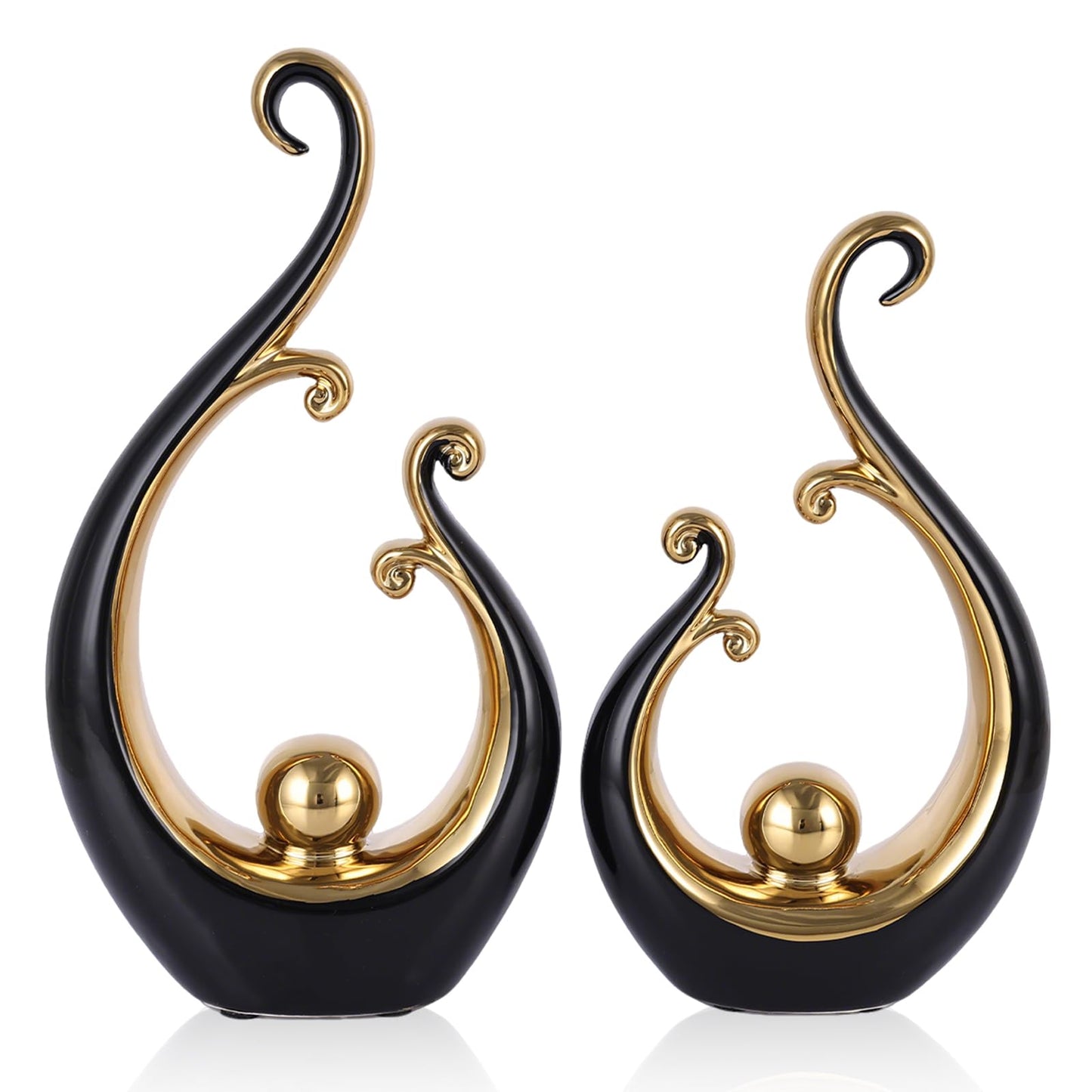 DOVDOV Black and Gold Home Decor, Abstract Ceramic 2-Piece Sculpture Set, Modern mid-Century Art Statues, Perfect for Accent Tables, countertops, Coffee Tables, and entryway Decor.