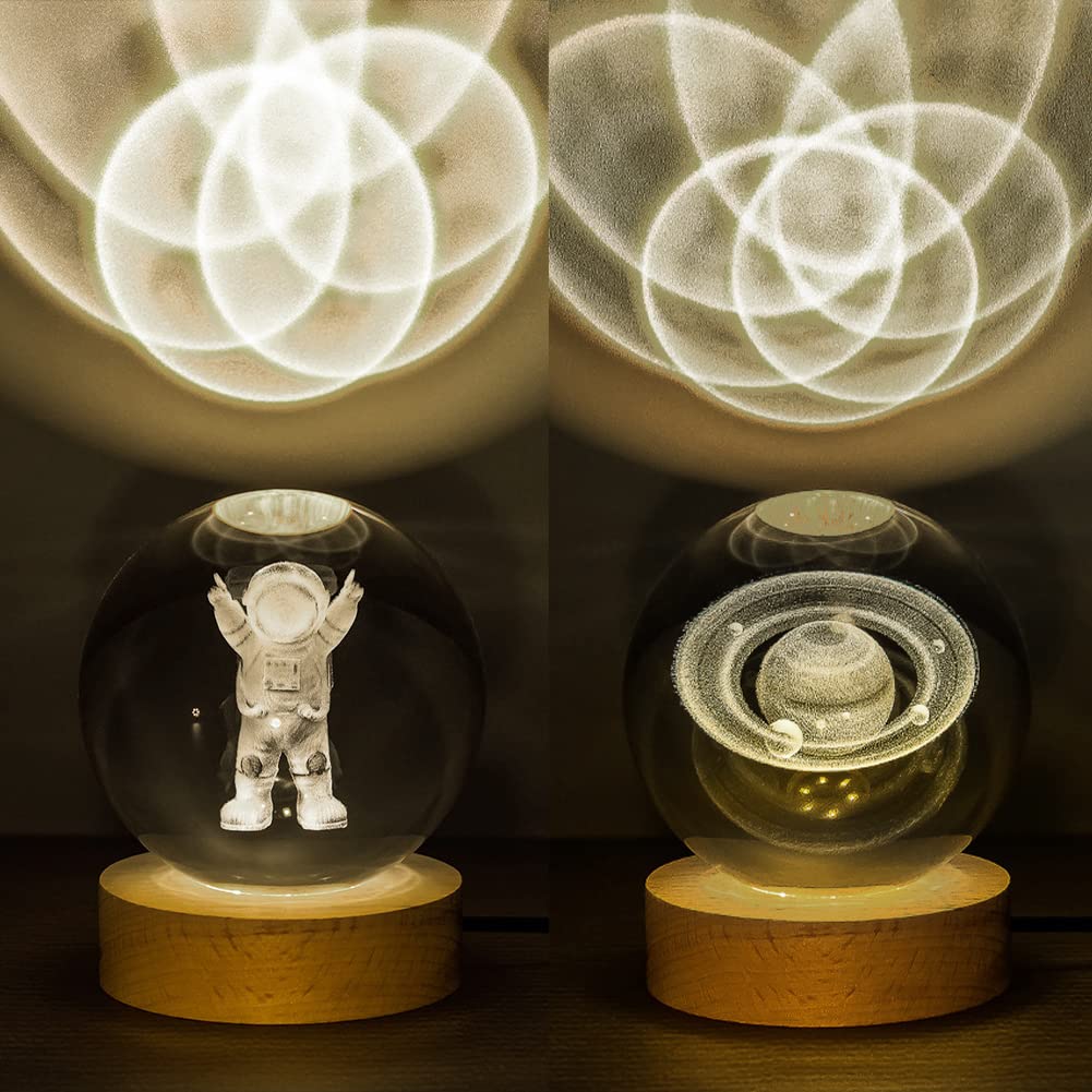 4pcs Wooden Light Base, Round & Square Crystal Sphere Pedestal Stand with USB Cable Switch, Light Display Base for Illuminate 3D Crystal Ball Aroma Stone Resin Art Ornament