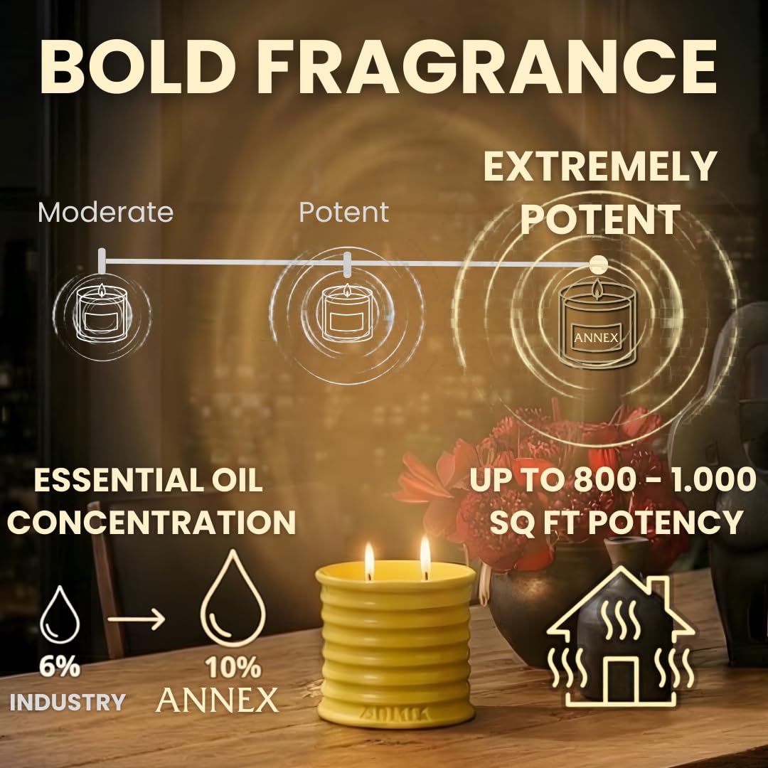 Annex Lily of the Valley & Jasmine Luxury Strong Scented Candle (8oz) Reusable Ceramic Jar – 50hr Clean Burn, 100% Non-Toxic Soy Wax Candle, Home Fragrance – Decorative Candle Gift for Men and Women
