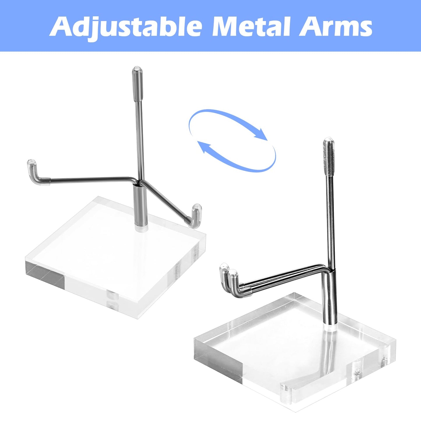 Pafeooui 6 Pcs Clear Acrylic Easel Stand, Adjustable Metal Arm Display Holder for Crystals, Minerals, Rocks, 2.4x2.4x3.5 Inch