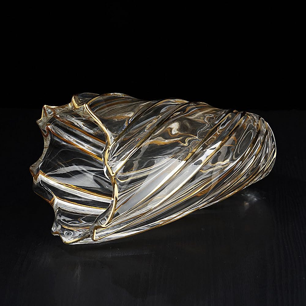 Hand Painted Gold Crystal Vase 11.2 inch Tall-Unique Whirlwind Shaped Glass Large Vase Home Office Decor for Living Room Dining Table Centerpieces, Birthday and Wedding.
