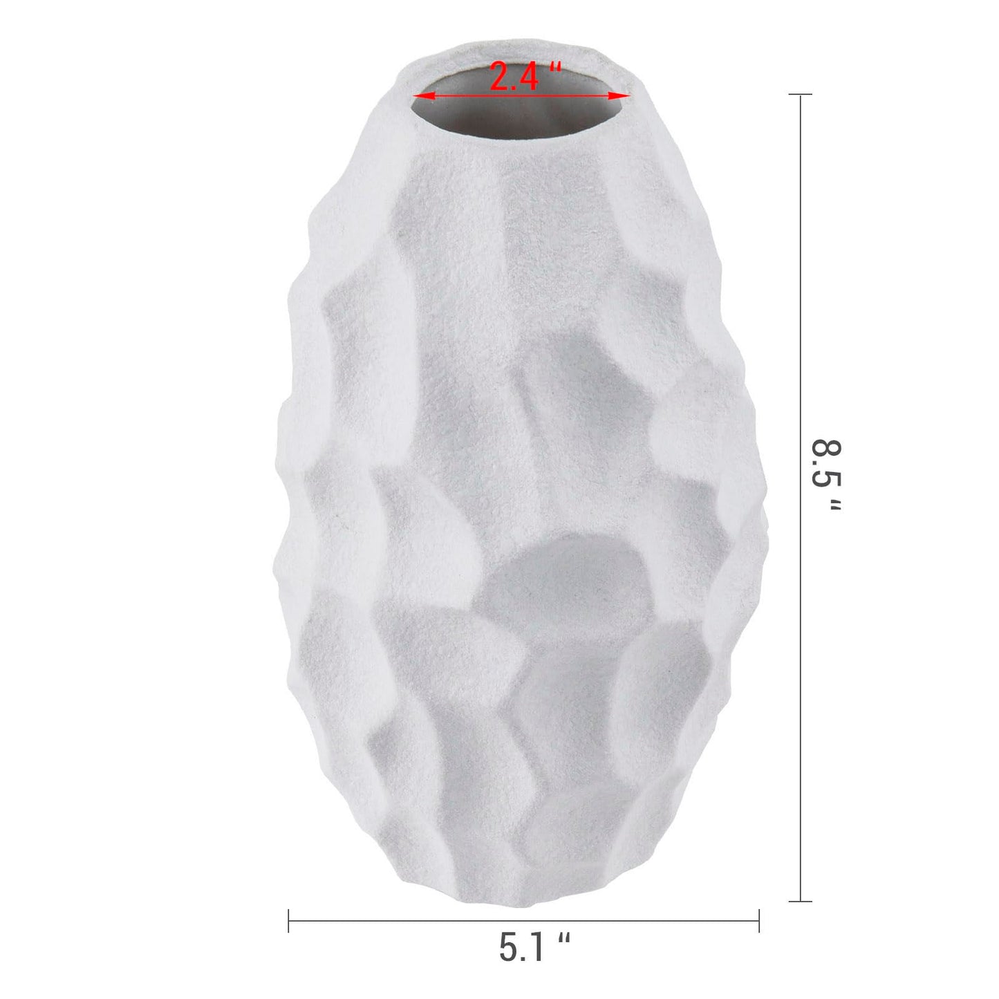 MyGift Modern Textured Matte White Ceramic Vase – Embossed Organic Design Decorative Flower Vase for Tabletop, Shelf, or Mantel Display