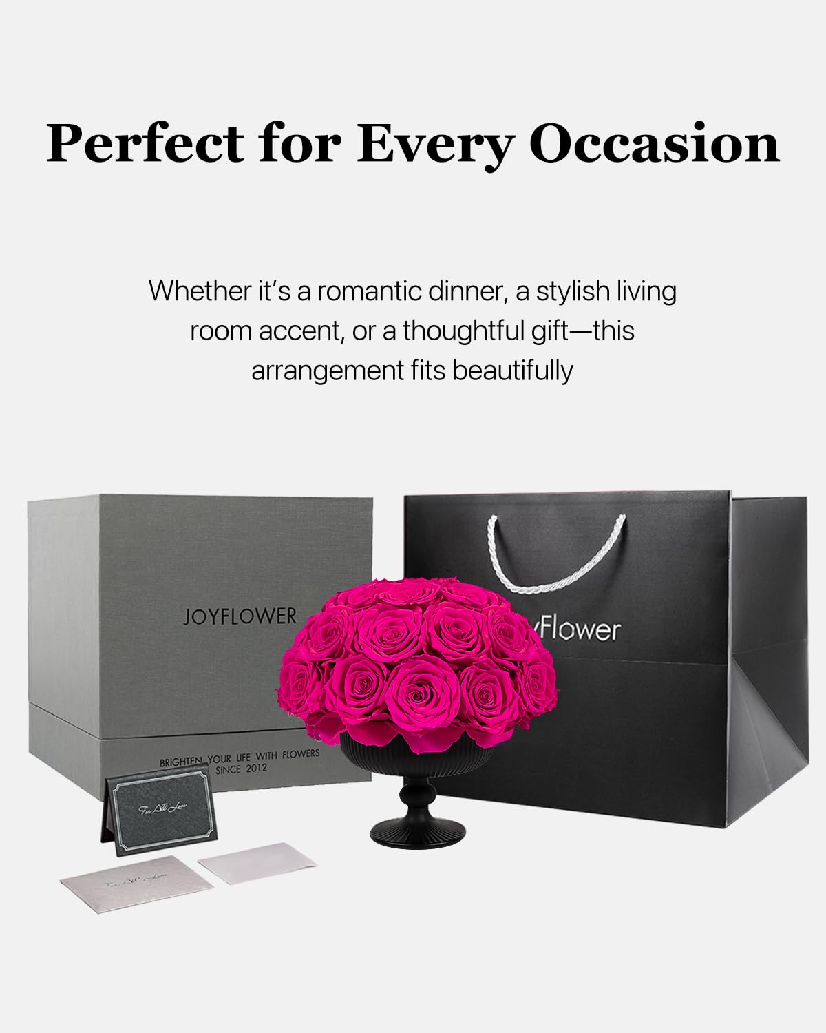 JoyFlower Preserved Flowers Vase Ceramic Decor, Eternal Flower Vases for Table Centerpieces, Fuchsia Preserved Roses with Vase Decorations for Party Home Wedding Living Room Bedroom House Office
