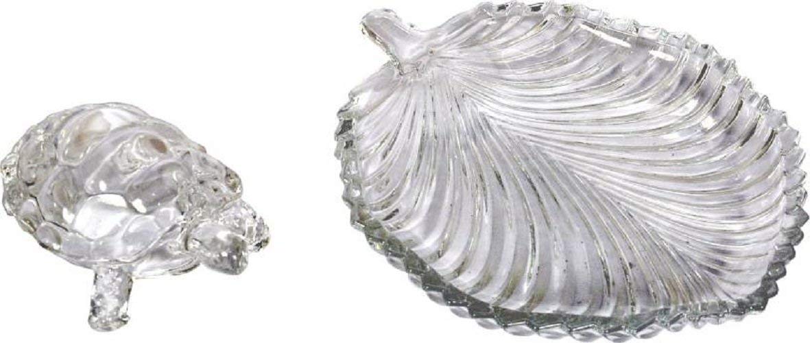 Satre Online and Marketing Crystal Glass Vastu & Feng Shui Turtle, Tortoise with Leaf Plate Set of 2 (2 Pieces)