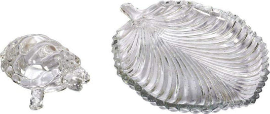Satre Online and Marketing Crystal Glass Vastu & Feng Shui Turtle, Tortoise with Leaf Plate Set of 2 (2 Pieces)