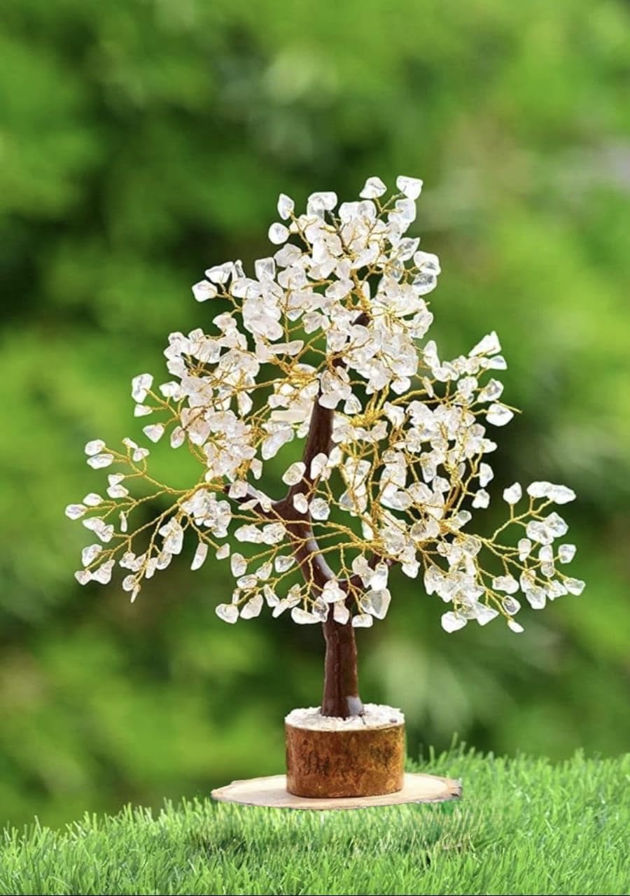 VIVIRAA Clear Quartz Tree of Life - Healing Crystals & Gemstone, Handcrafted, Amplify Energy, Clarity, Spiritual Growth, Crystal Bonsai Tree for Meditation, Home Decor, Gift (White)
