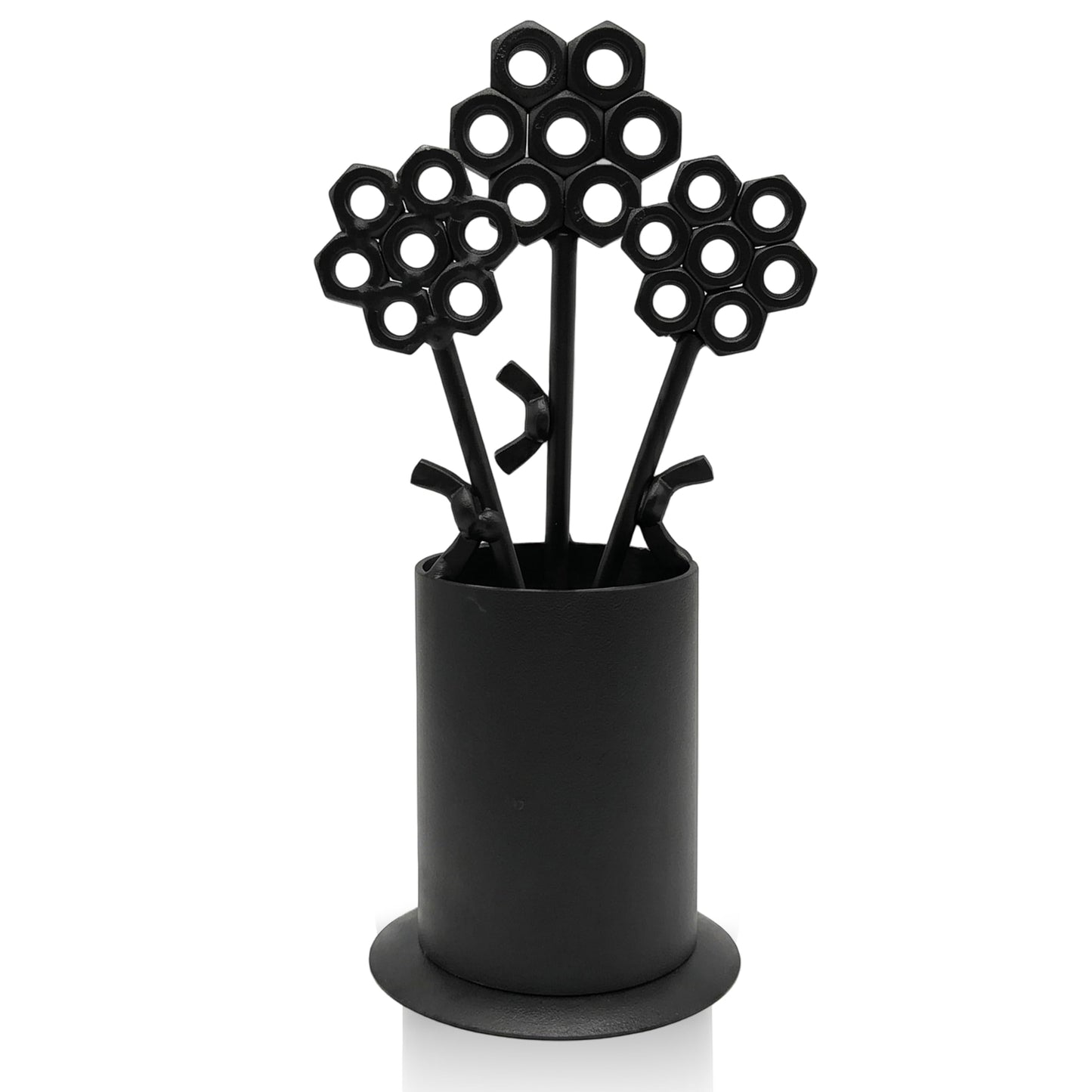 Zckjnoi Black Metal Sculpture Vase with Iron Flowers Metal Art Black Vase Decor for Living Room Decor Dining Room Decor Black and White Bathroom Decor Office Art Metal Sculptures Home Decor