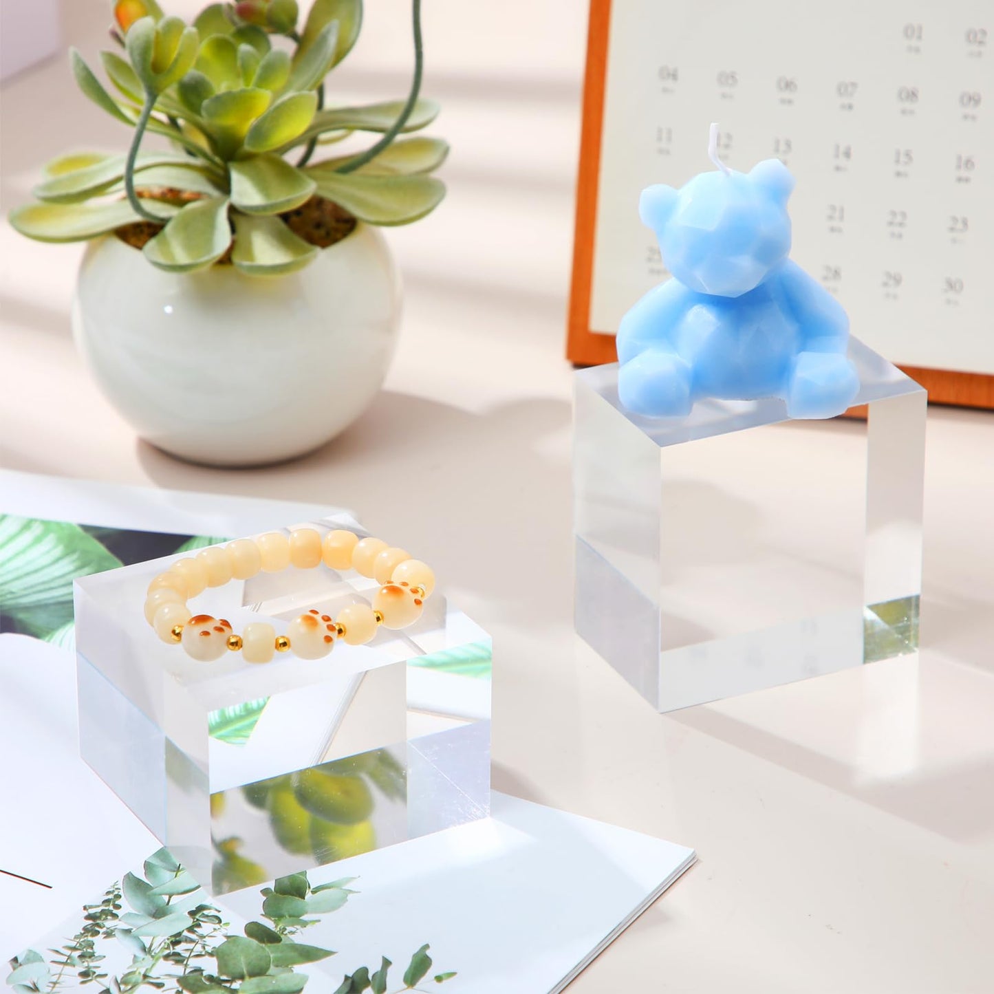 Remerry 4 Pieces 3 x 3 x 2 Acrylic Square Display Block Clear Polished Acrylic Cube Jewelry Stand Ring Showcase Display Holder Base