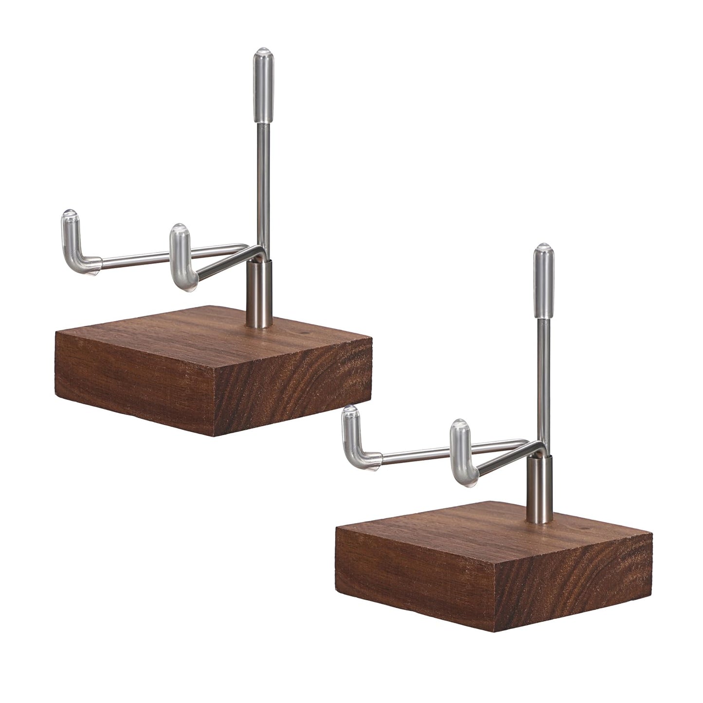 Hipiwe 2 Pack Crystal Display Stand with Wood Base, Adjustable Metal Arms Display Stand Easel for Displaying Geodes Rock Mineral Agate Coral Seashell,Small,2 x 2 x 2.9 Inches