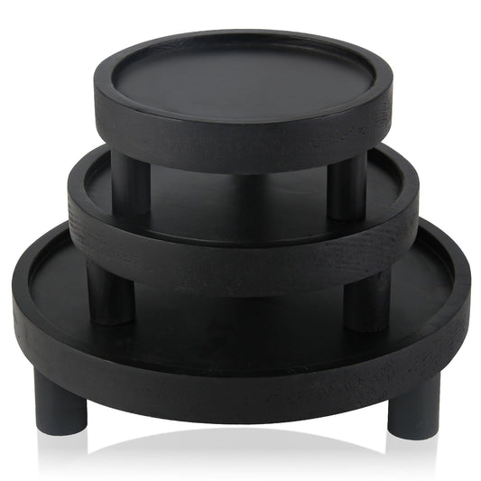 3PCS Wooden Display Risers for Display,Wood Riser Display Pedestal Stand for Home Décor (Modern Black,8,6,5'')