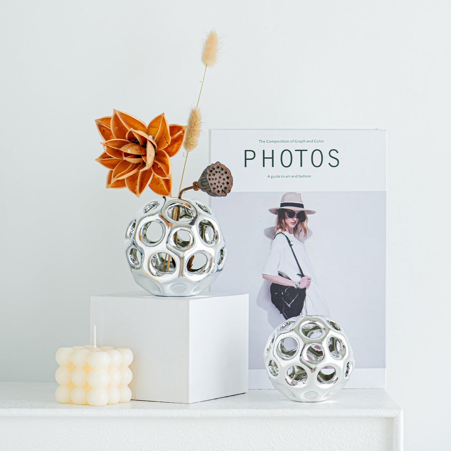 Silver Knot Orbs Decorative Objects, Modern Geometric Balls Centerpieces, Orb Knick Knacks Home Decor, Ceramic Coffee Table Sculptures for Living Room, Bedroom, Office Desktop, Bookshelf (Silver)