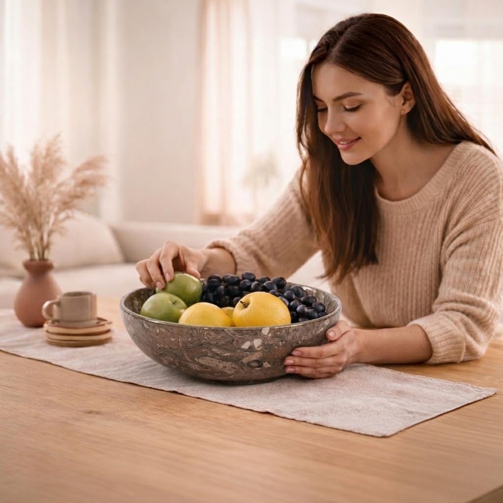 Radicaln Marble Fruit Bowl 10" Inches Oceanic Handmade Decorative Bowl For Kitchen Table, Ideal Key Holder, Candy Dish and Fruit Bowl For Kitchen Countertop