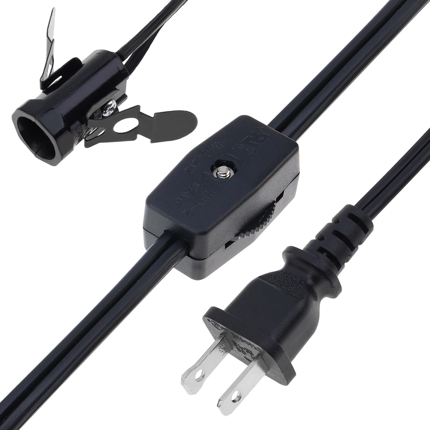 RTNLIT Salt Lamp Cord Replacement with Rotary Switch Plug, Clip-in Lamp Cord for Salt Lamps, Christmas Village Accessories, Blow Mold Light Kit, E12 Light Bulb Socket (Black, 4.9 feet)