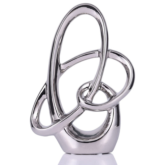 Modern Silver Decor Ceramic Statue - Abstract Home Accent & Tabletop Figurine for Living Room, Bedroom, Bathroom, Office, Shelf, Mantel - Wedding, Coffee Table, Dining Room Centerpiece Decoration