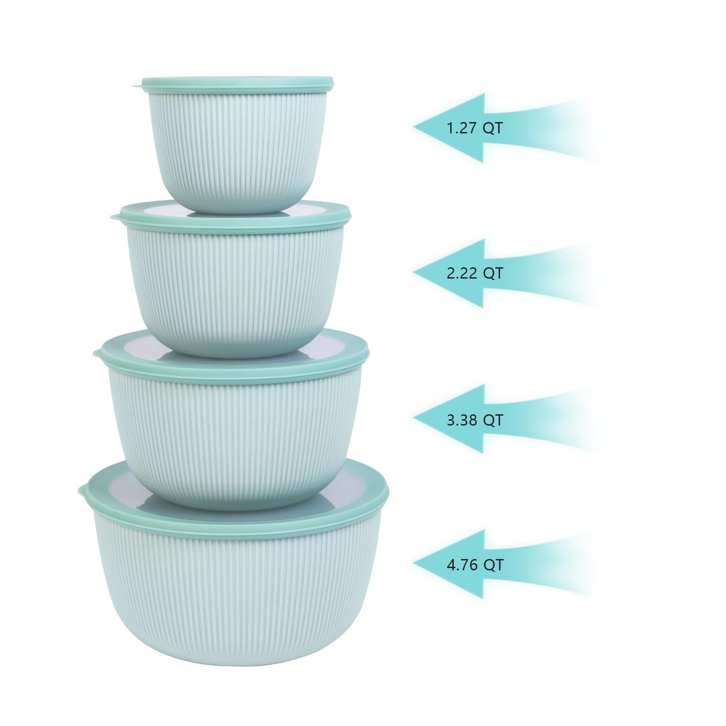 BoxedHome 4.97 Quarts Mixing Bowls with Lids - 8 Piece Plastic Nesting Bowl Set includes 4 Prep Bowls and 4 Lids, Microwave and Dishwasher Safe, Green