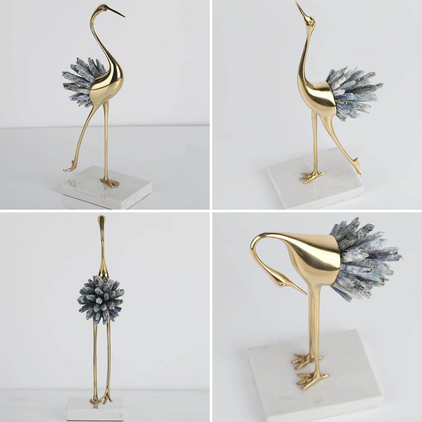 Suruim Gold Decor Accents, Brass Birds Statues - Modern Crystal Ornaments for Living Room, Bedroom, Office Desktop, Cabinets (Blue A)