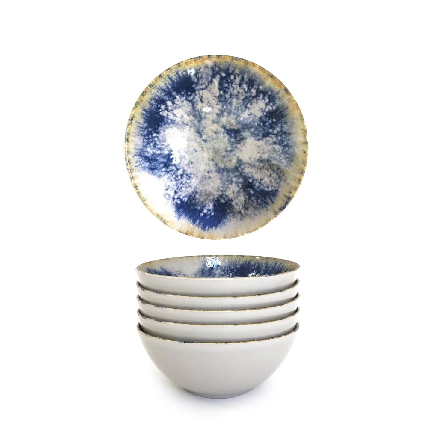 Gusto Buono 6.29" Monaco Cereal Bowl, Dark Blue Reactive Glaze Stoneware Set of 6, Soup/Snack Dish