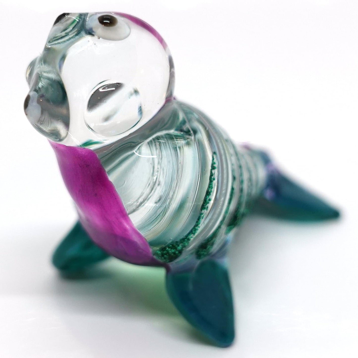 Sansukjai Seal Miniature Figurines Animals Hand Blown Glass Art Collectible Gift Home Decorate (Blue Green)