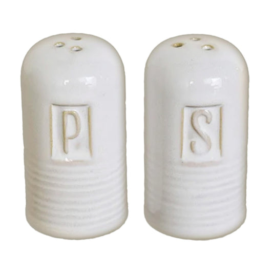 100 North S and P Ribbed Stamped Design, Antique White 3 x 1.6 Inches Glazed Ceramic Salt-N-Pepper Shaker Set