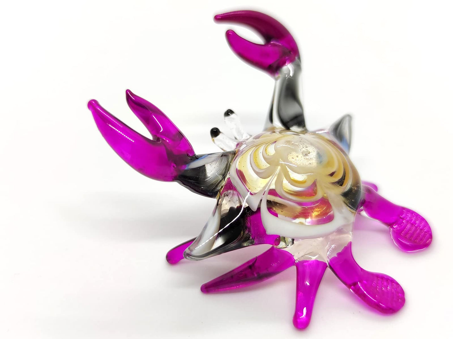 Sansukjai Crab Tiny Miniature Figurines Hand Blown Glass Art Beach Animals Collectible Gift Home Decorate (Orange Purple)