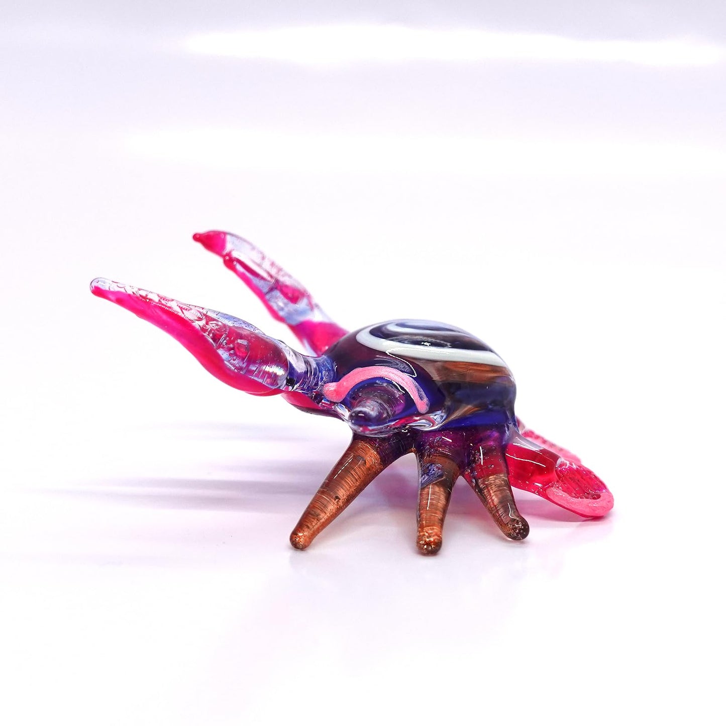 Sansukjai Crab Tiny Micro Figurine Hand Blown Glass Art Animals Collectible Gift Home Décor (Blue Pink)