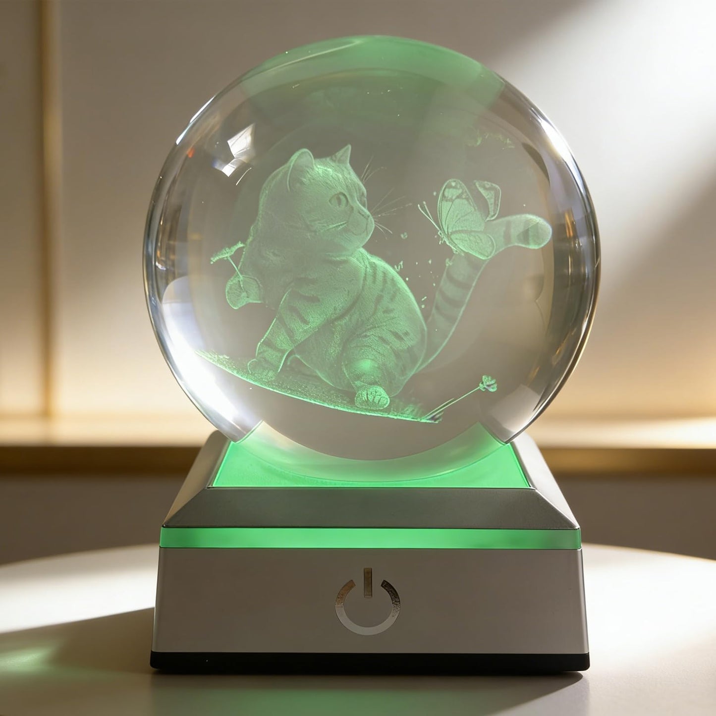 3.15in Cat and Butterfly Crystal Ball Color Changing LED Night Light Base