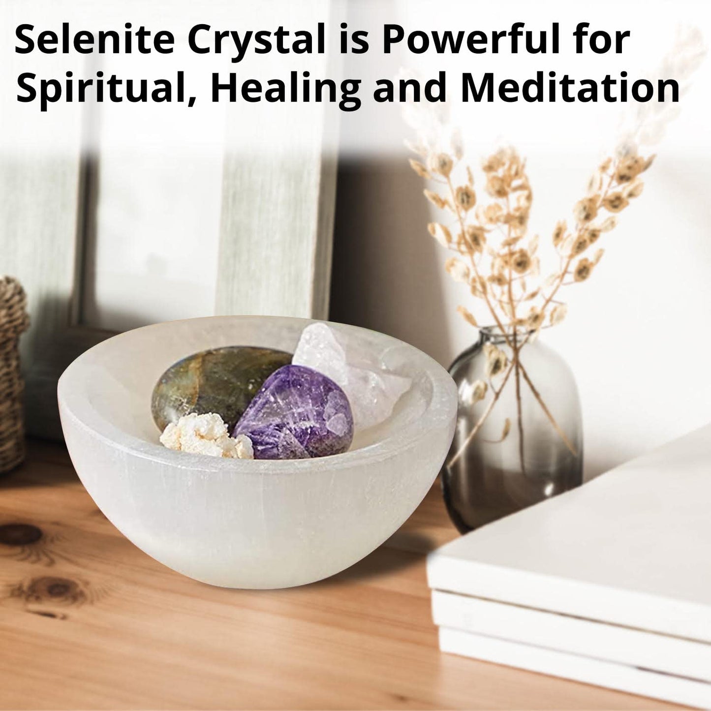 WBM Selenite Crystal Bowl - 4 Inch for Smudging, Healing and Recharging Crystals, Charging Station for Crystals and Healing Stones |Witchcraft Supplies - White